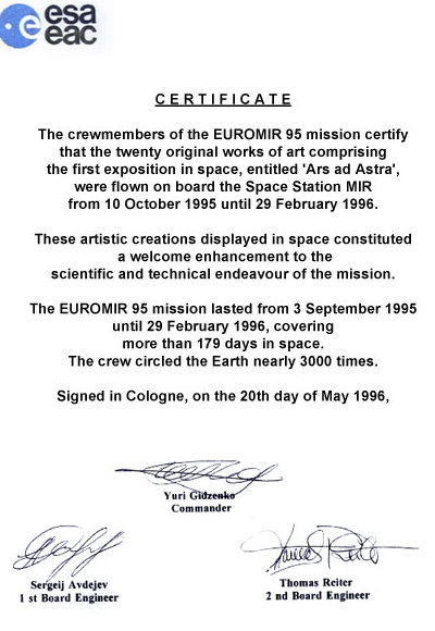 ESA Ars Ad Astra Certificate